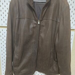 Men's Brown Leather Bomber Jacket